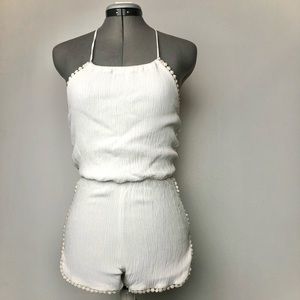 LULU’S Women’s Halter Top Bohemian Romper in Warm White Size Small